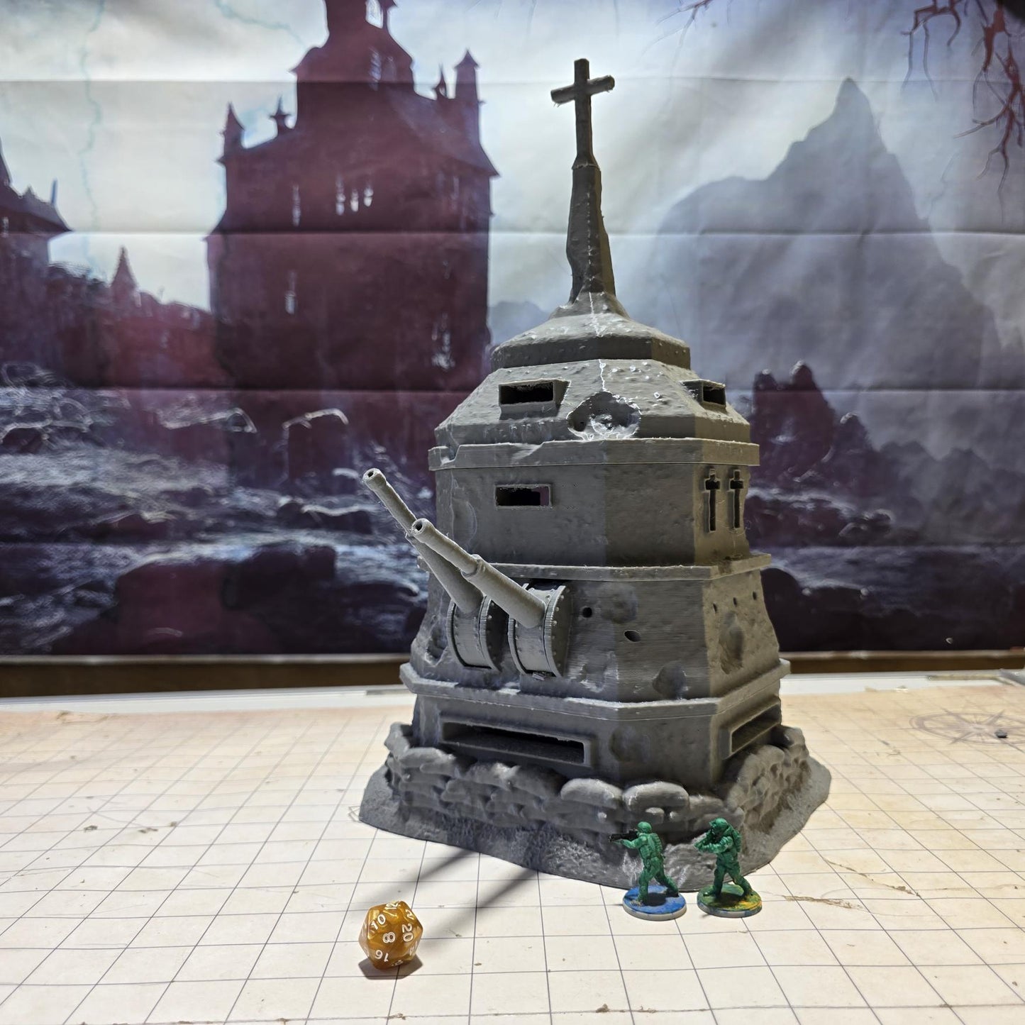 Old Trench Bunker: WWI Gothic Revival Modular Tower Stronghold Tabletop Terrain, Model Railroading