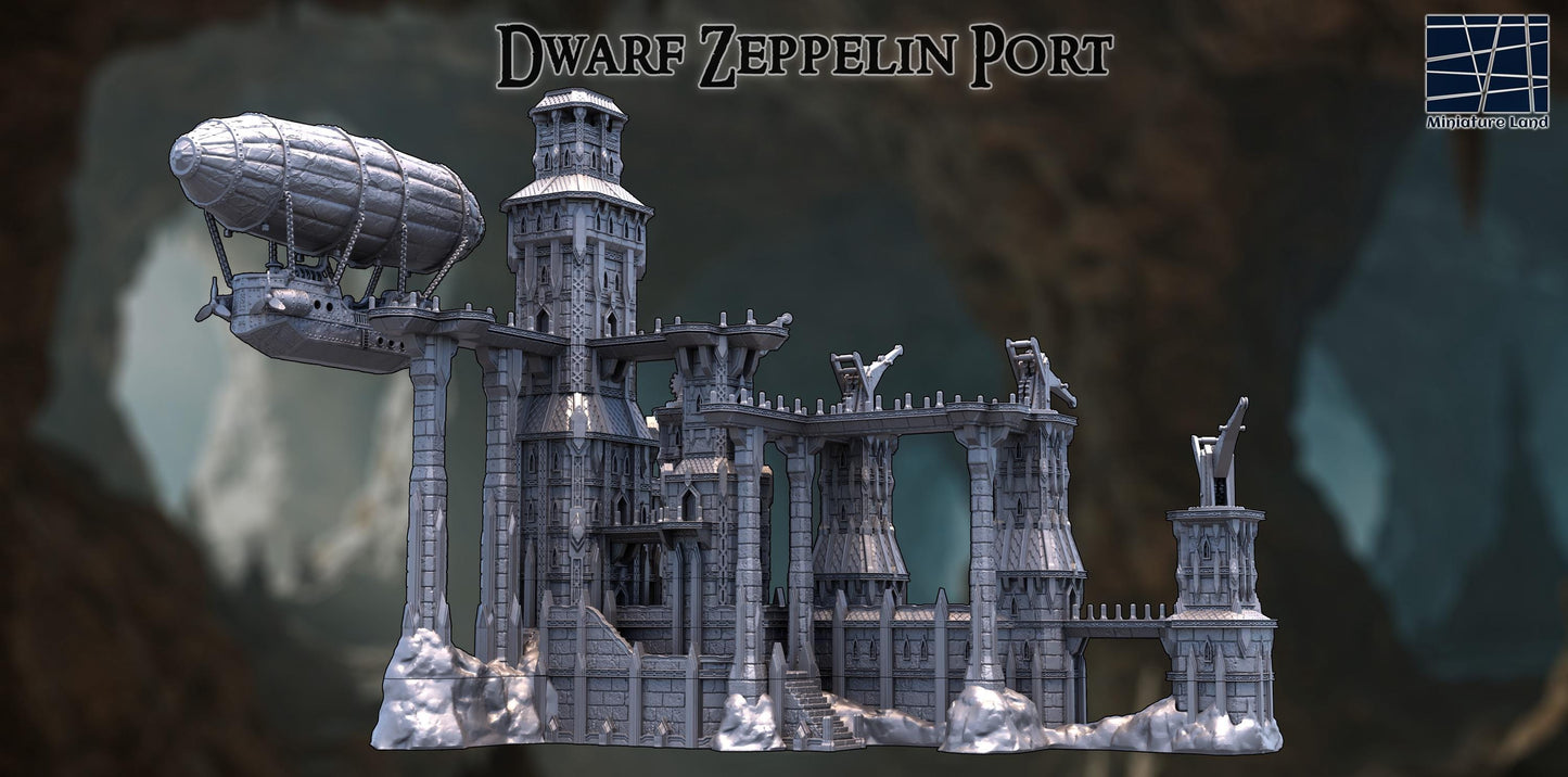 Command the skies from your dwarven mountain citadel — where zeppelins dock and stories begin.”
“No modular gimmicks — just a towering, fixed fortress with airship and cranes ready for battle.”
“The ultimate fantasy centerpiece terrain — defend the port or launch into high-altitude campaigns.”