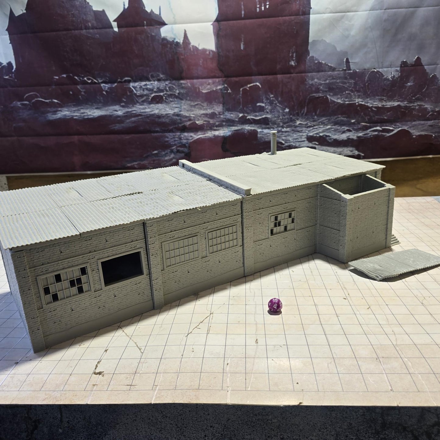 Ruined Factory Warehouse: 20th Century Industrial Building 28MM Tabletop Terrain, Model Railroading, Gaming