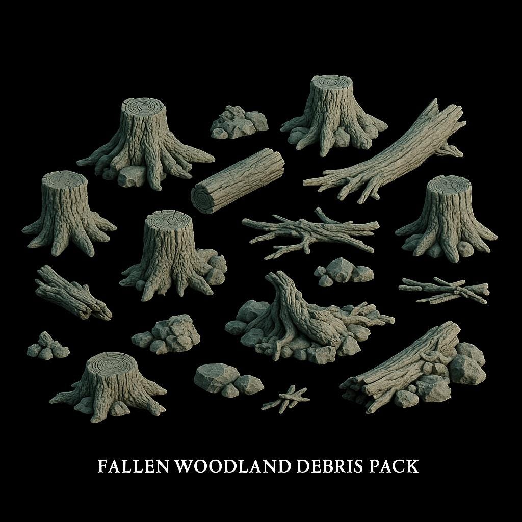 Fallen Woodland Debris Pack: Forest Scatter Terrain 28MM Tabletop Terrain, Model Railroading, Gaming