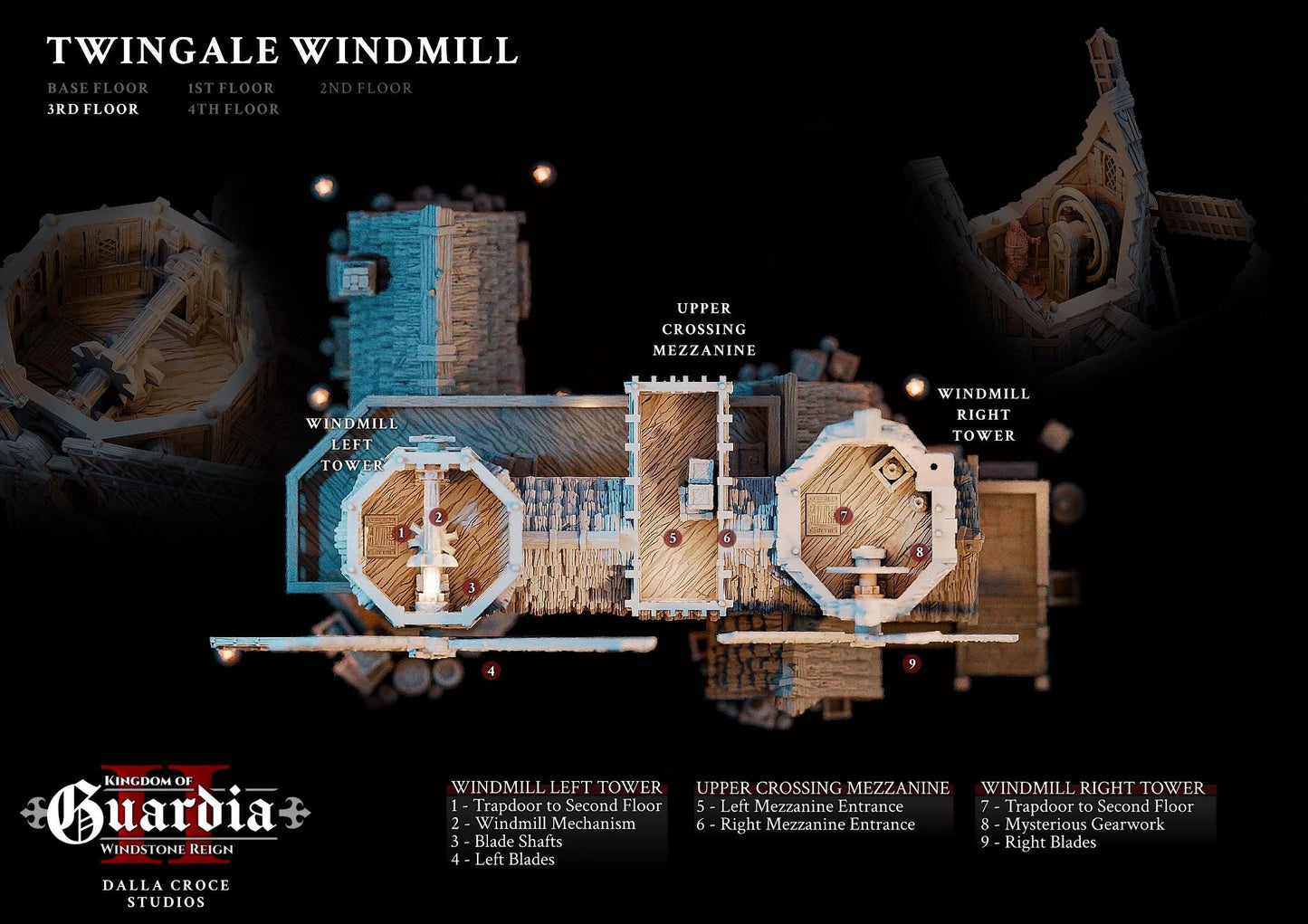Twingale Windmill: Medieval Fantasy Millhouse & Keep 28MM Tabletop Terrain, Model Railroading, Gaming