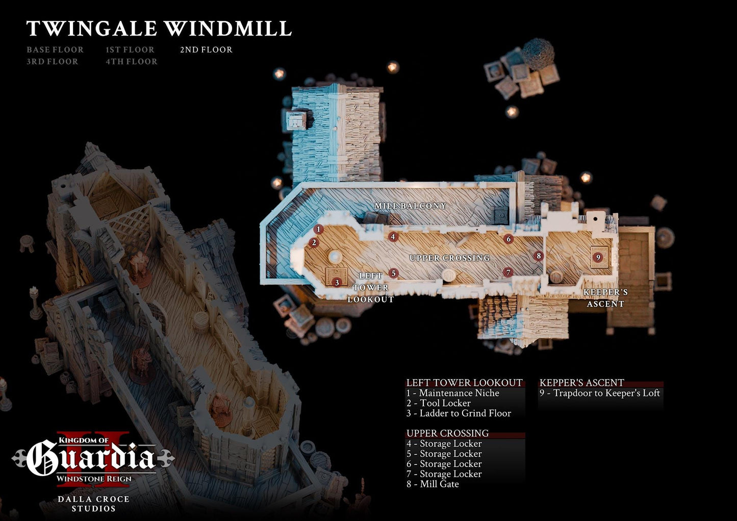 Twingale Windmill: Medieval Fantasy Millhouse & Keep 28MM Tabletop Terrain, Model Railroading, Gaming