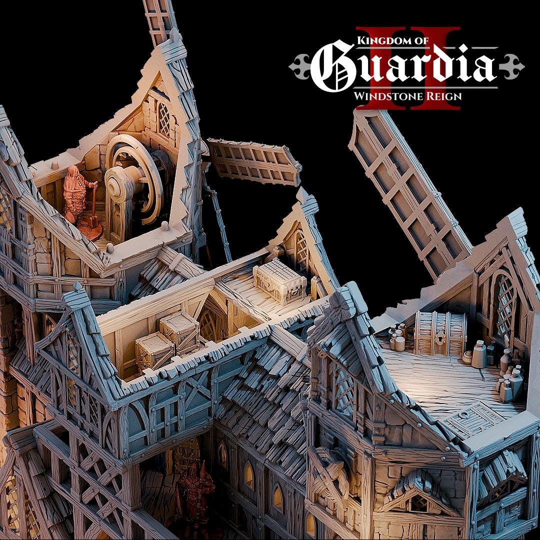 Twingale Windmill: Medieval Fantasy Millhouse & Keep 28MM Tabletop Terrain, Model Railroading, Gaming