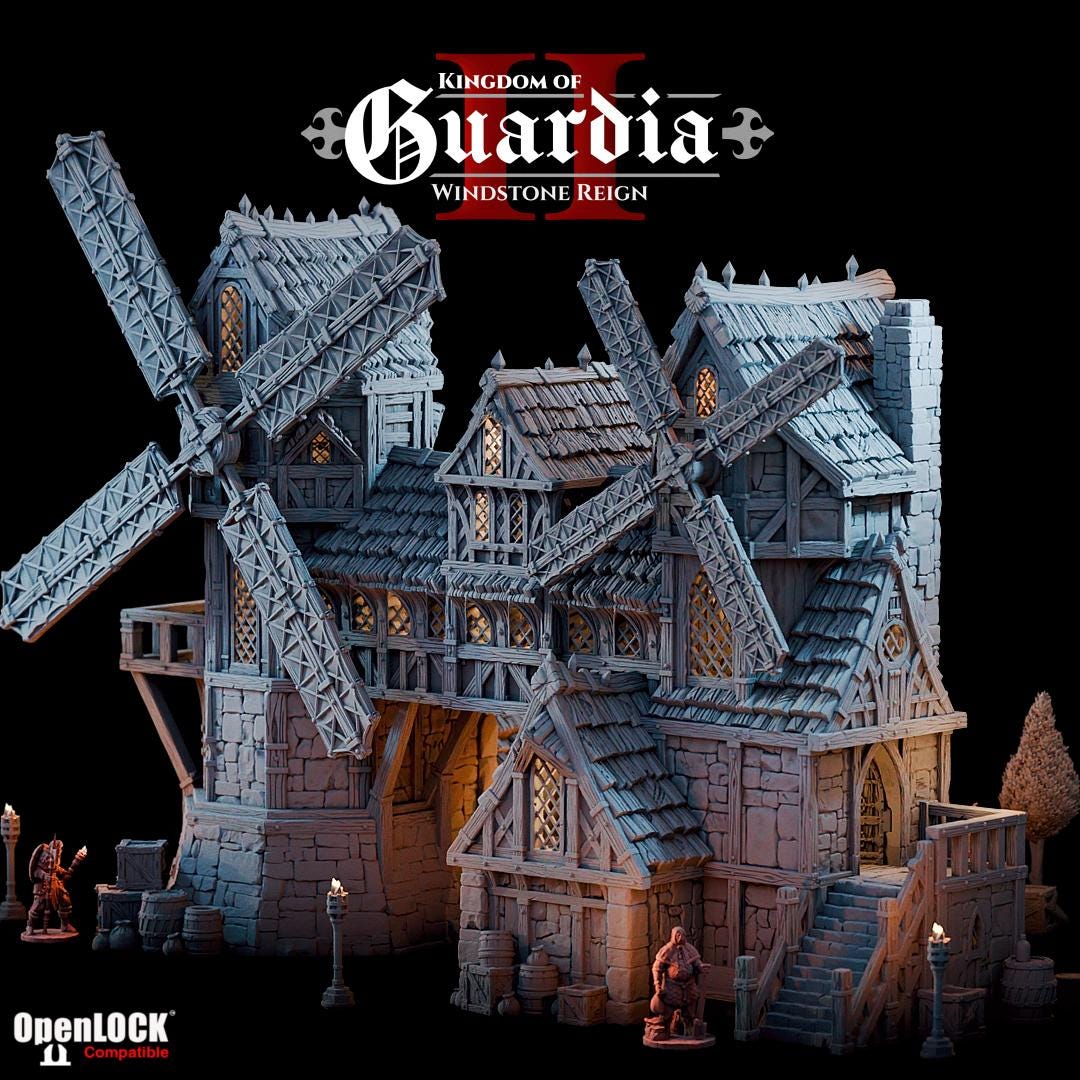 Twingale Windmill: Medieval Fantasy Millhouse & Keep 28MM Tabletop Terrain, Model Railroading, Gaming