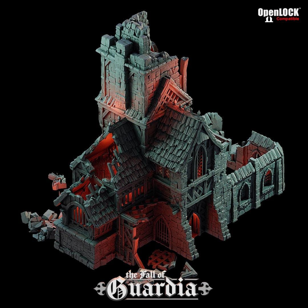 Ruined Clock Tower - Fall of Guardia: 28MM Tabletop Terrain, Model Railroading, Gaming