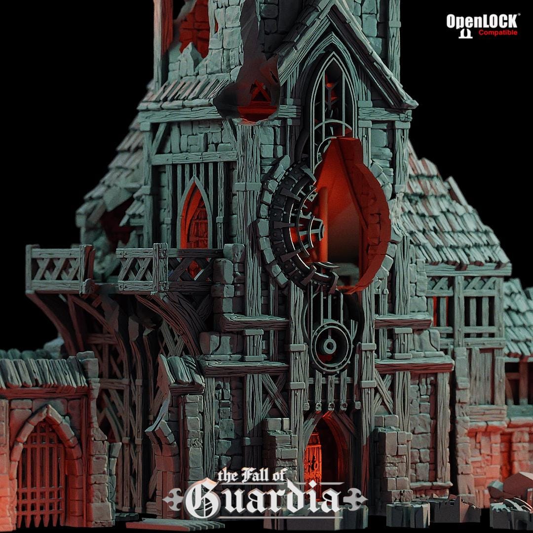 Ruined Clock Tower - Fall of Guardia: 28MM Tabletop Terrain, Model Railroading, Gaming