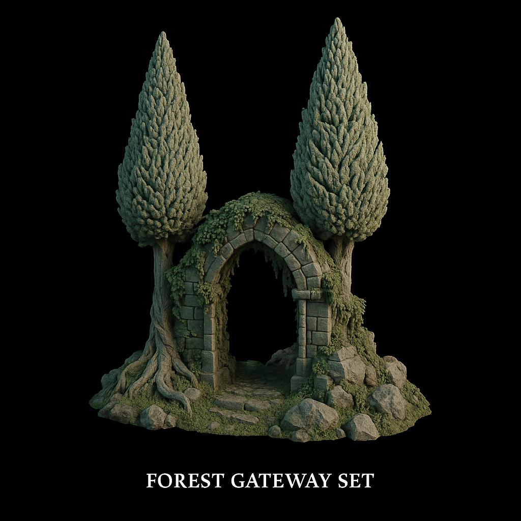 Forest Gateway Set: Fantasy Ruined Archway 28MM Tabletop Terrain, Model Railroading, Gaming