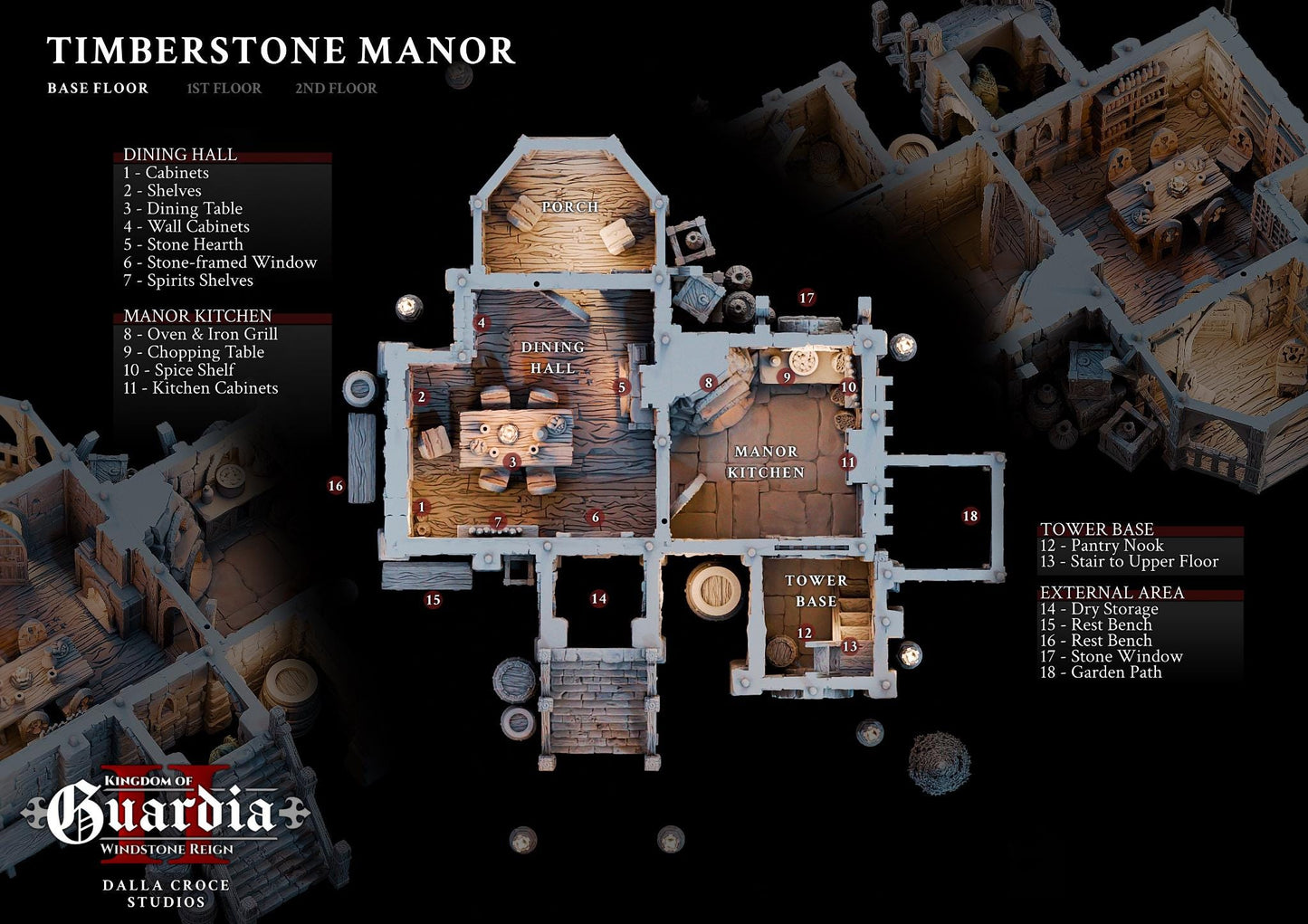 Timberstone Manor: Medieval Multi-Level Fantasy Building 28MM Tabletop Terrain, Model Railroading, Gaming