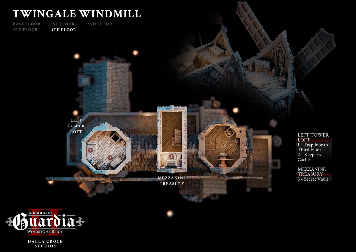 Twingale Windmill: Medieval Fantasy Millhouse & Keep 28MM Tabletop Terrain, Model Railroading, Gaming