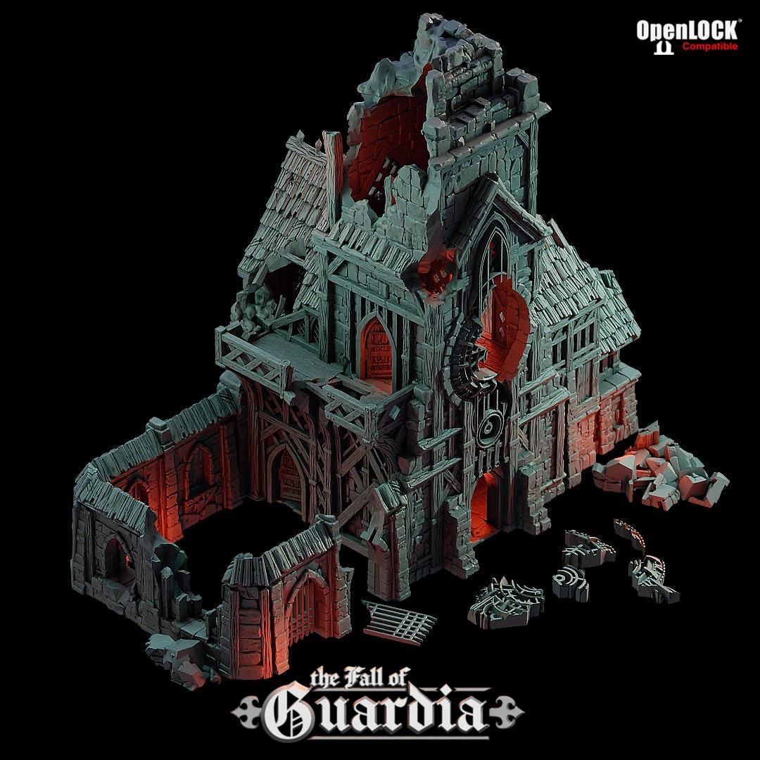 Ruined Clock Tower - Fall of Guardia: 28MM Tabletop Terrain, Model Railroading, Gaming