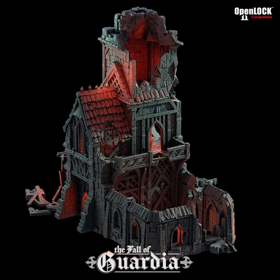 Ruined Clock Tower - Fall of Guardia: 28MM Tabletop Terrain, Model Railroading, Gaming