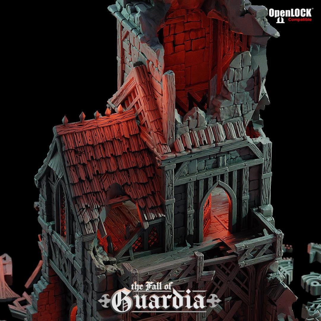 Ruined Clock Tower - Fall of Guardia: 28MM Tabletop Terrain, Model Railroading, Gaming