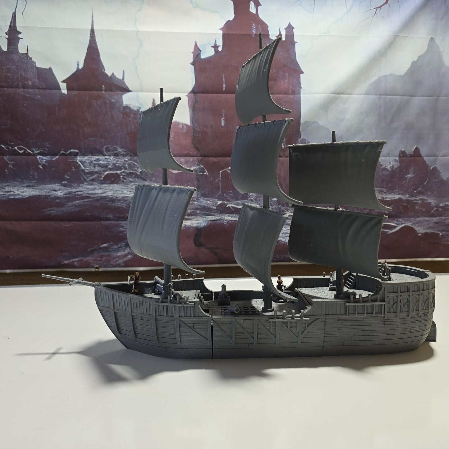 Ancrabourg Trade Ship, Three Masted Carrack, Pirate Ship, Galleon, Port Royal, Skirmish, D&D Terrain, Tabletop Terrain