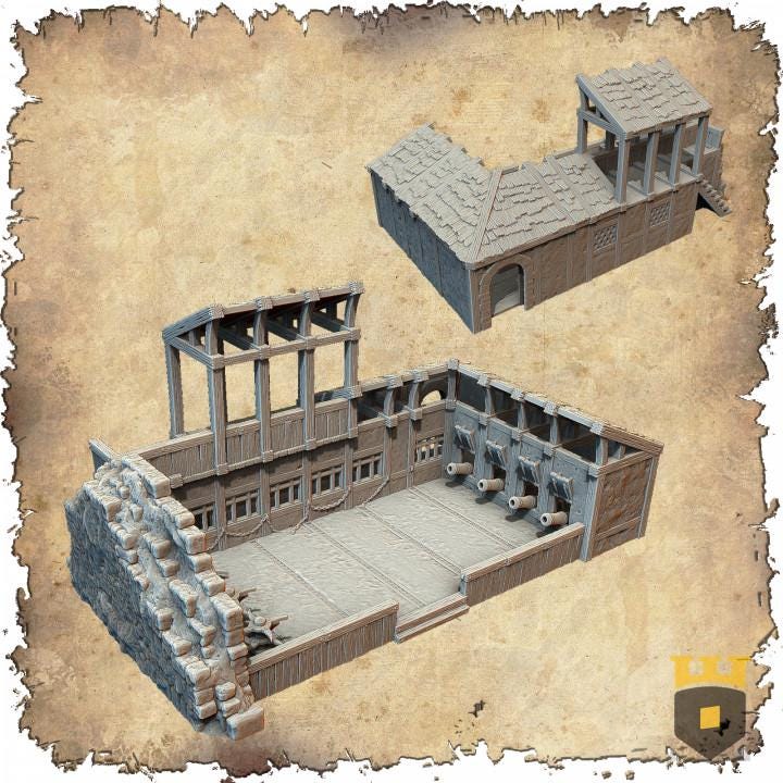 Back Alley Fight Arena: Medieval Urban Combat Pit Standard Tabletop Terrain, Gaming