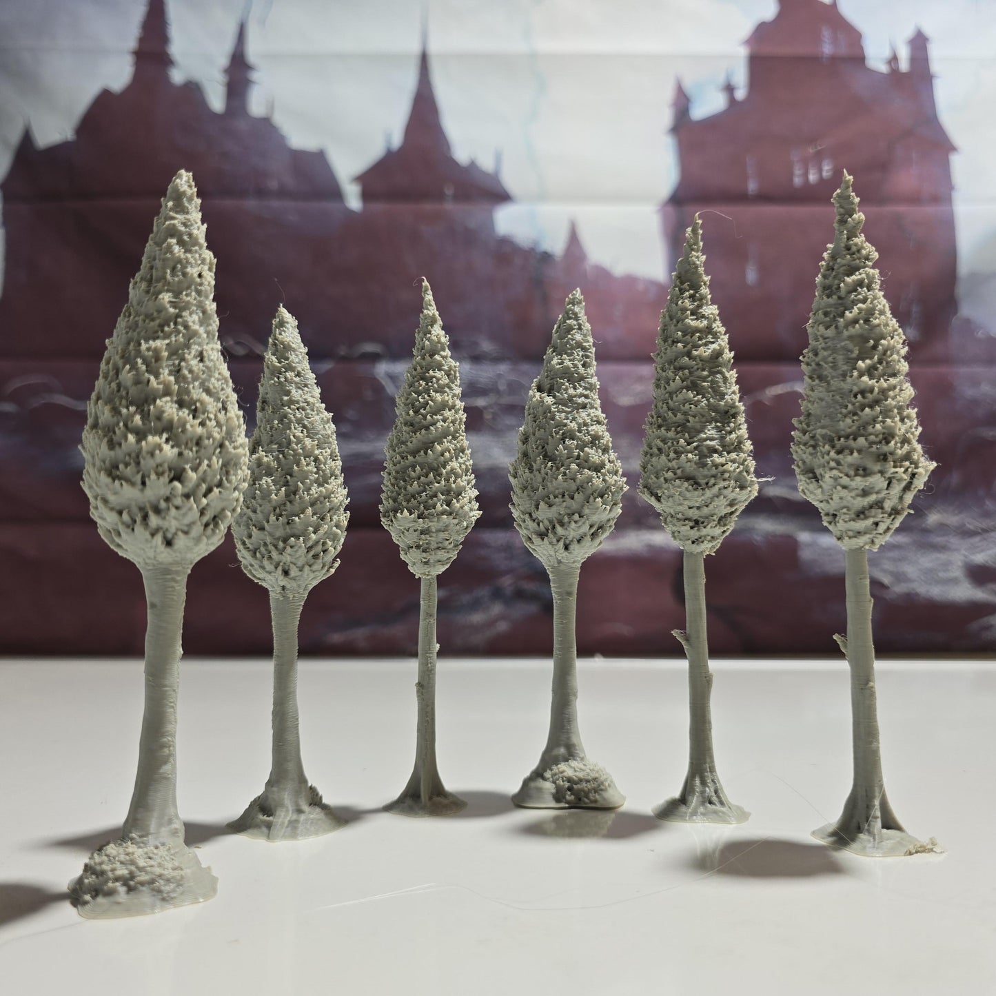 Sentinel Pines Set of 6 Medieval Forest Trees 28MM Tabletop Terrain, Model Railroading, Gaming