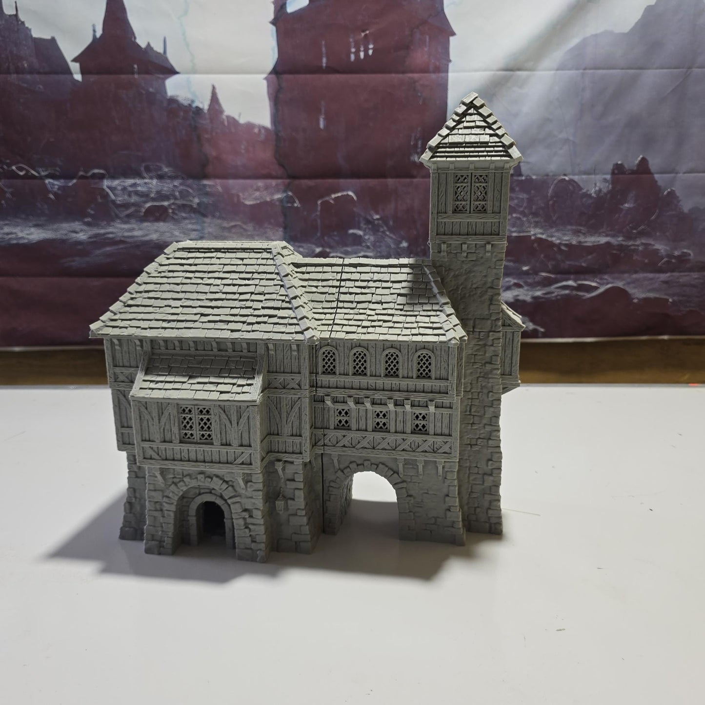 Medieval Barracks and Guardhouse Model, Multi-Level Fortress for Tabletop RPGs and Historical Wargames, Intricate Wood and Stone Design
