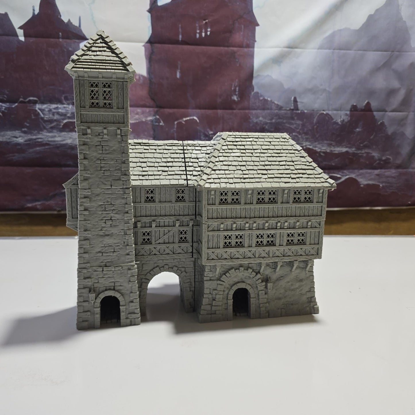 Medieval Barracks and Guardhouse Model, Multi-Level Fortress for Tabletop RPGs and Historical Wargames, Intricate Wood and Stone Design