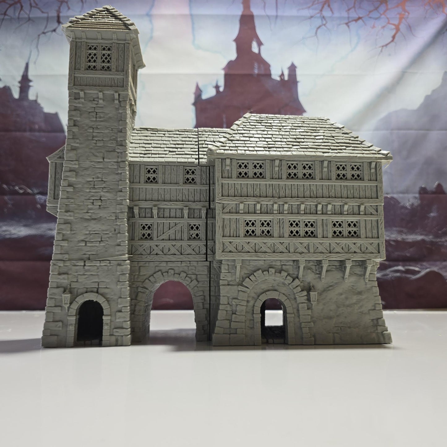 Medieval Barracks and Guardhouse Model, Multi-Level Fortress for Tabletop RPGs and Historical Wargames, Intricate Wood and Stone Design