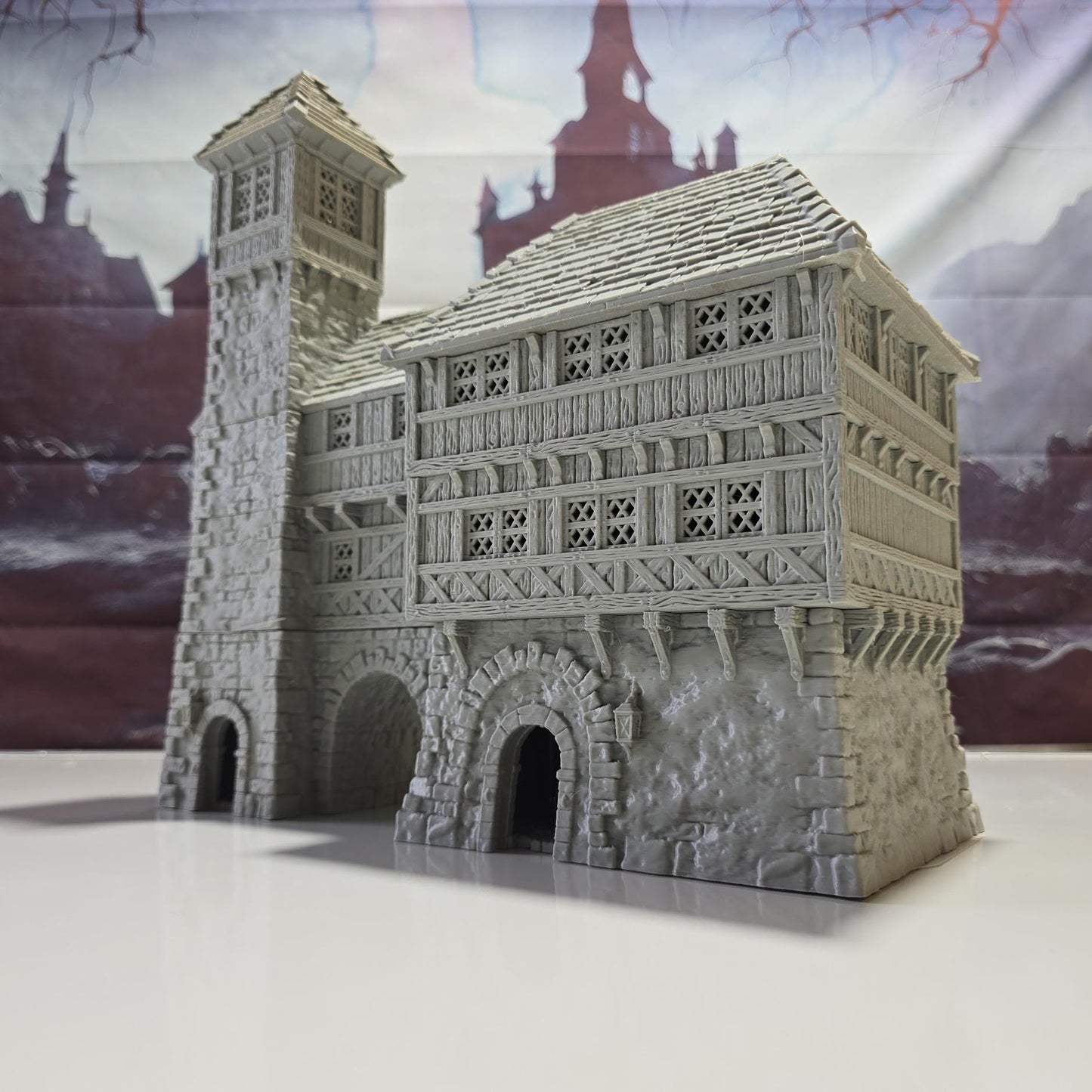 Medieval Barracks and Guardhouse Model, Multi-Level Fortress for Tabletop RPGs and Historical Wargames, Intricate Wood and Stone Design