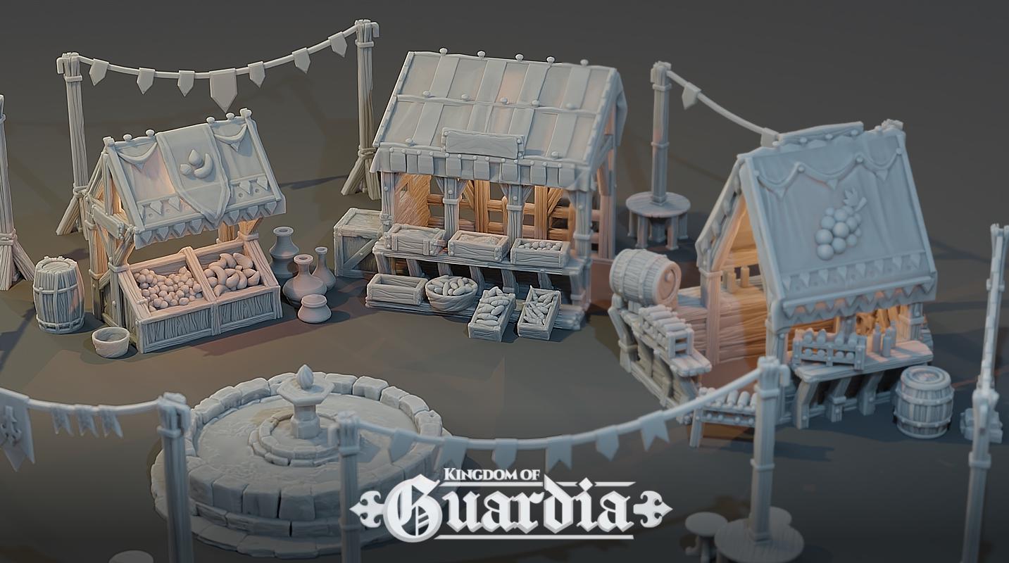 Fairgrounds Set: Medieval Fantasy Market Terrain Standard Tabletop Terrain, Gaming, Kingdom of Guardia