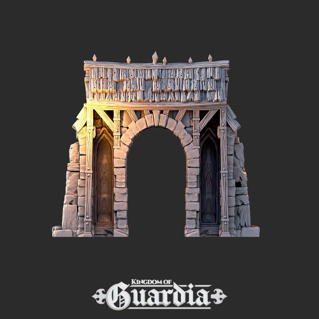 Shrine Set and Stone Portal: Medieval Fantasy Archway Terrain Standard Tabletop Terrain, Gaming, Kingdom of Guardia