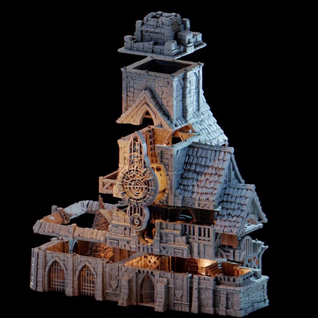 Clocktower of Guardia: Medieval Fantasy Civic Landmark Terrain Standard Tabletop Terrain, Gaming