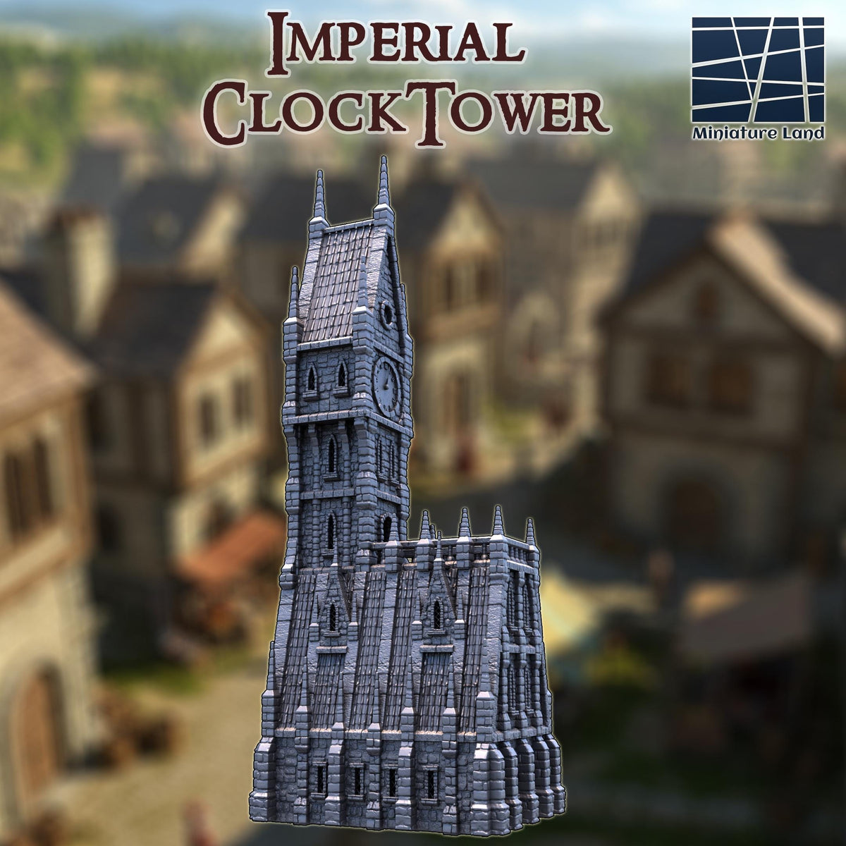 This 28 mm 3D printed unpainted gray PLA Imperial ClockTower stands with tall gothic stonework, narrow windows, and clock faces carved into each side. Designed for 1-inch grid play in DnD, Pathfinder, and wargaming, the tower creates a dramatic vertical landmark on the table. Its textured stone blocks and steep roof catch paint cleanly, giving the model a commanding presence in any fantasy city layout.