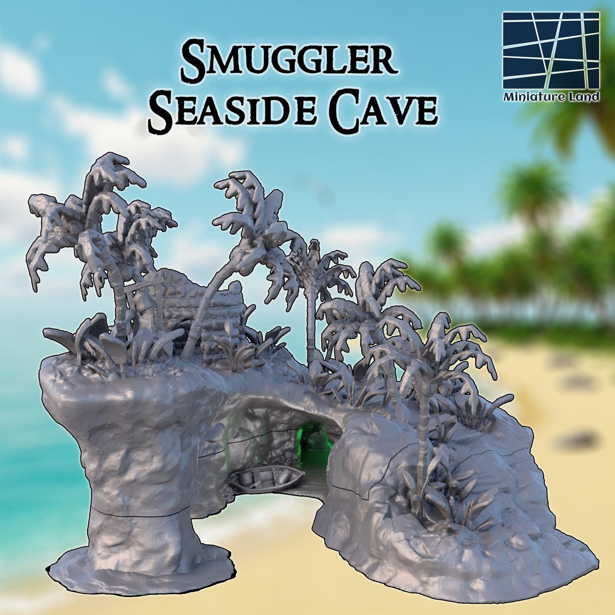 Smuggler Seaside Cave – 28mm Coastal Hideout Terrain, 3D Printed Unpainted PLA