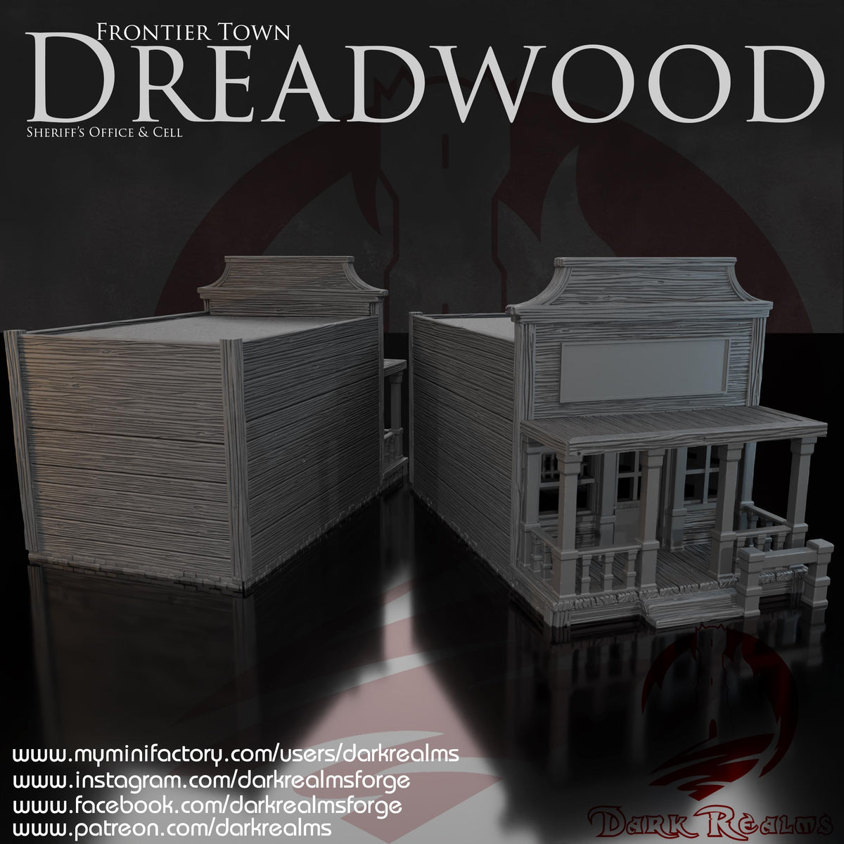 Old West Sheriff’s Office – 28mm Frontier Town Building, 3D Printed Unpainted PLA Terrain Dreadwood