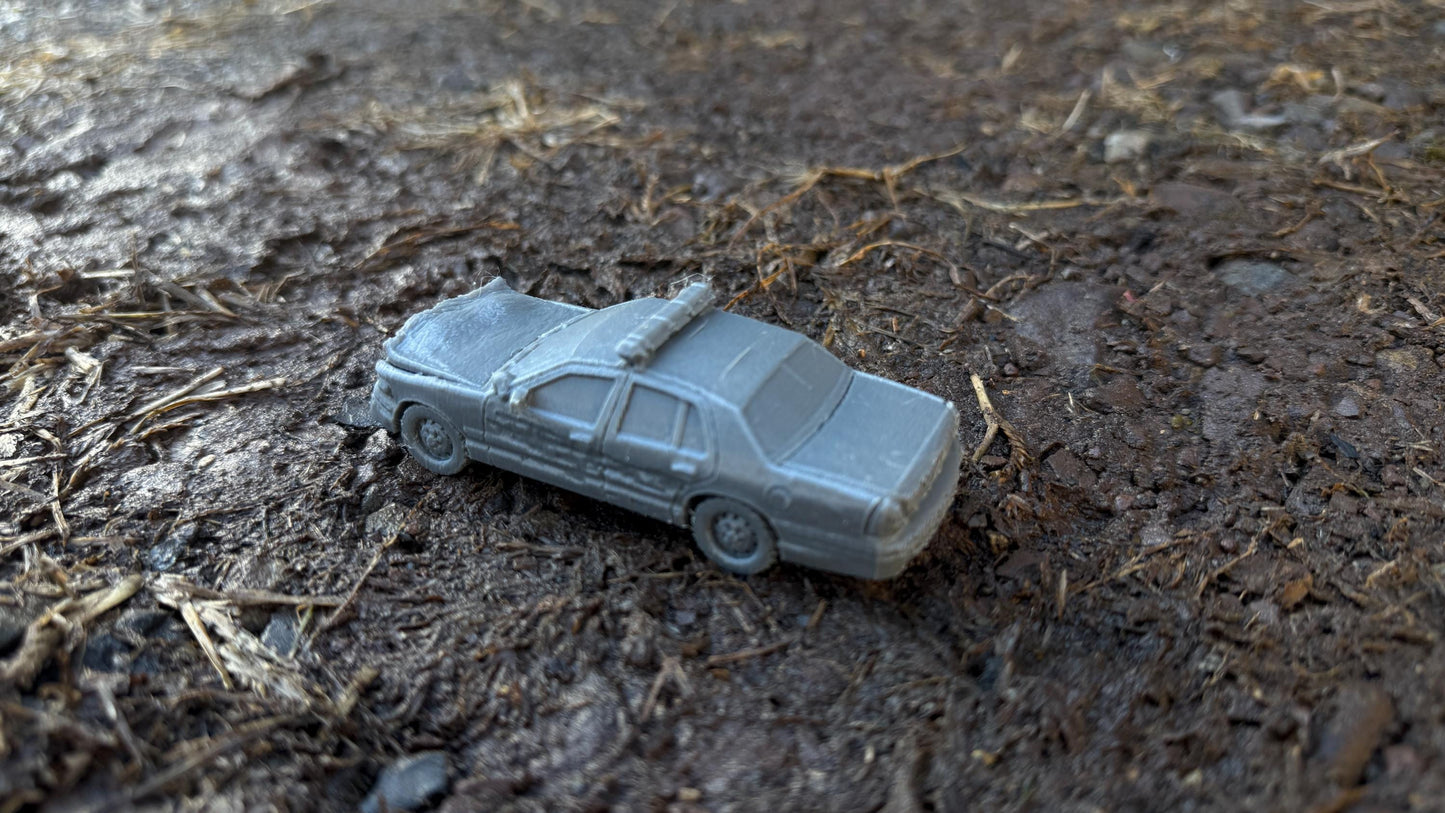 Wrecked Crown Victoria police car, front end, Modern warfare, Tabletop terrain, WW2, Modern tank,