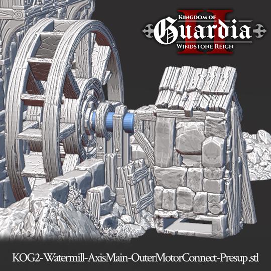 Guardia Water Wheel System – 28mm Kingdom of Guardia Building, 3D Printed Unpainted PLA Terrain