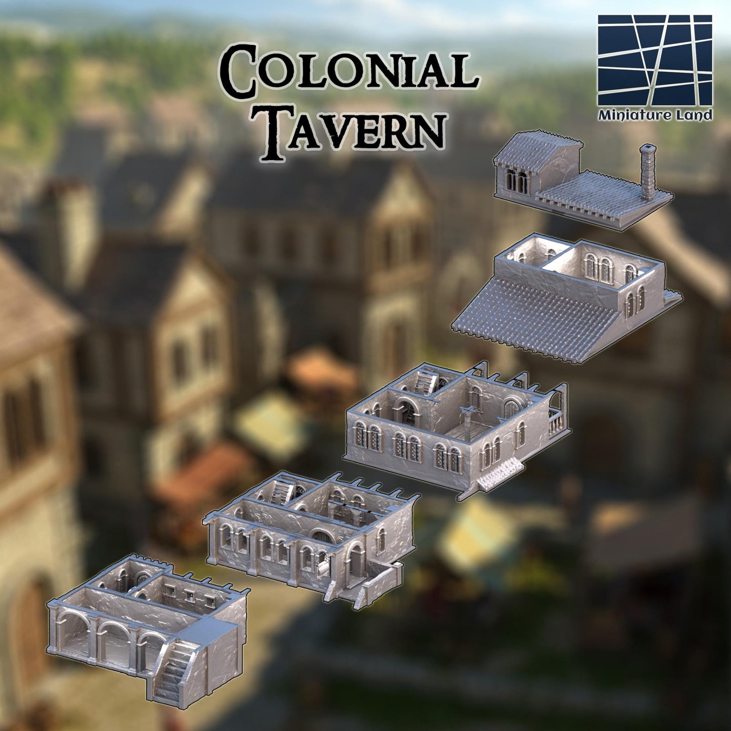Colonial Tavern 28mm – 3D Printed Unpainted PLA Building Terrain for Tabletop RPGs