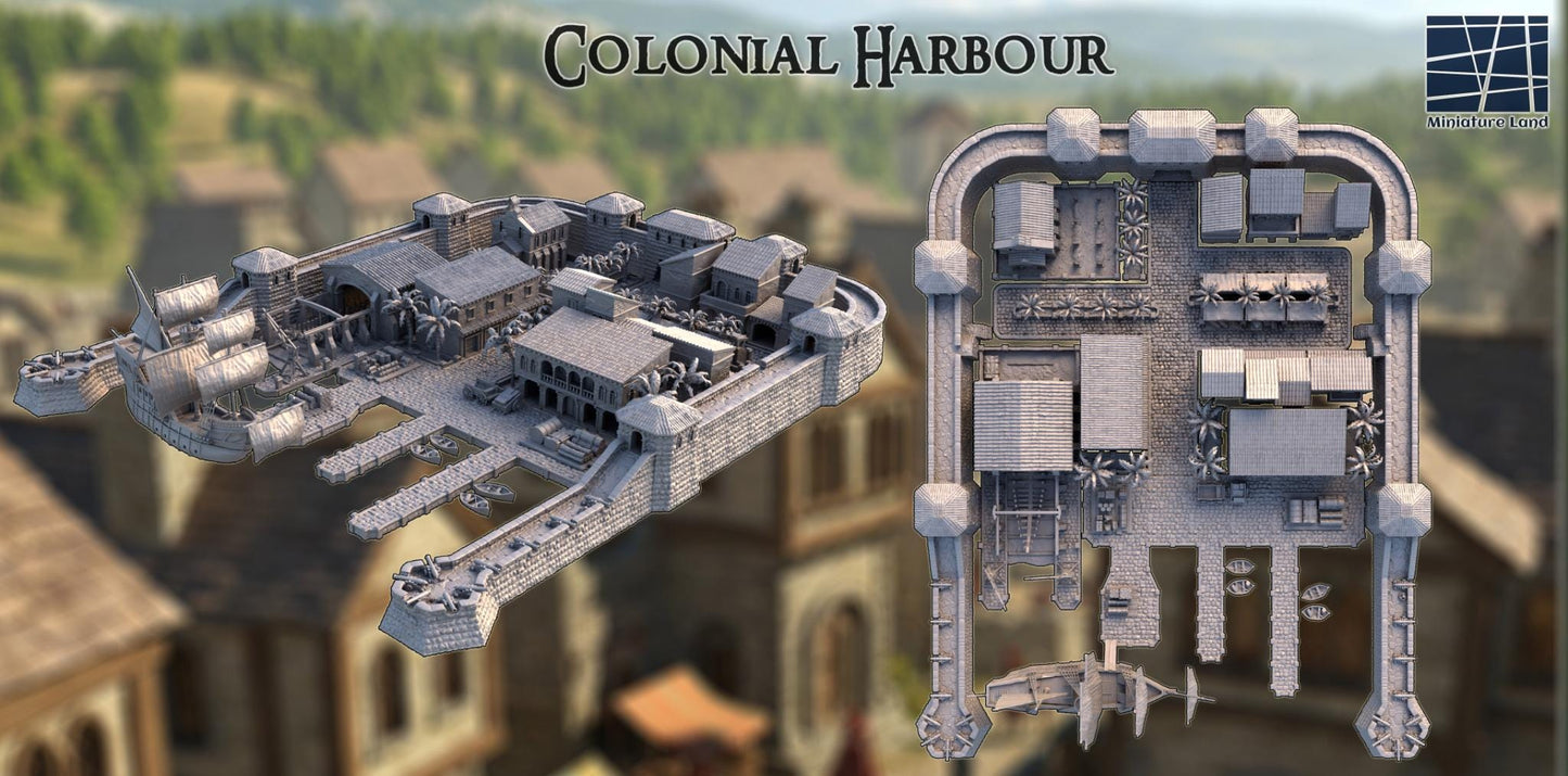 Colonial Harbour 28mm – 3D Printed Unpainted PLA City Terrain, Massive Port Diorama for Tabletop RPGs