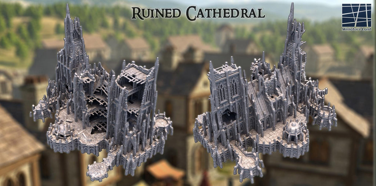 Ruined Cathedral 28mm – 3D Printed Unpainted PLA Gothic Terrain, Multi-Level Ruins for Tabletop RPGs