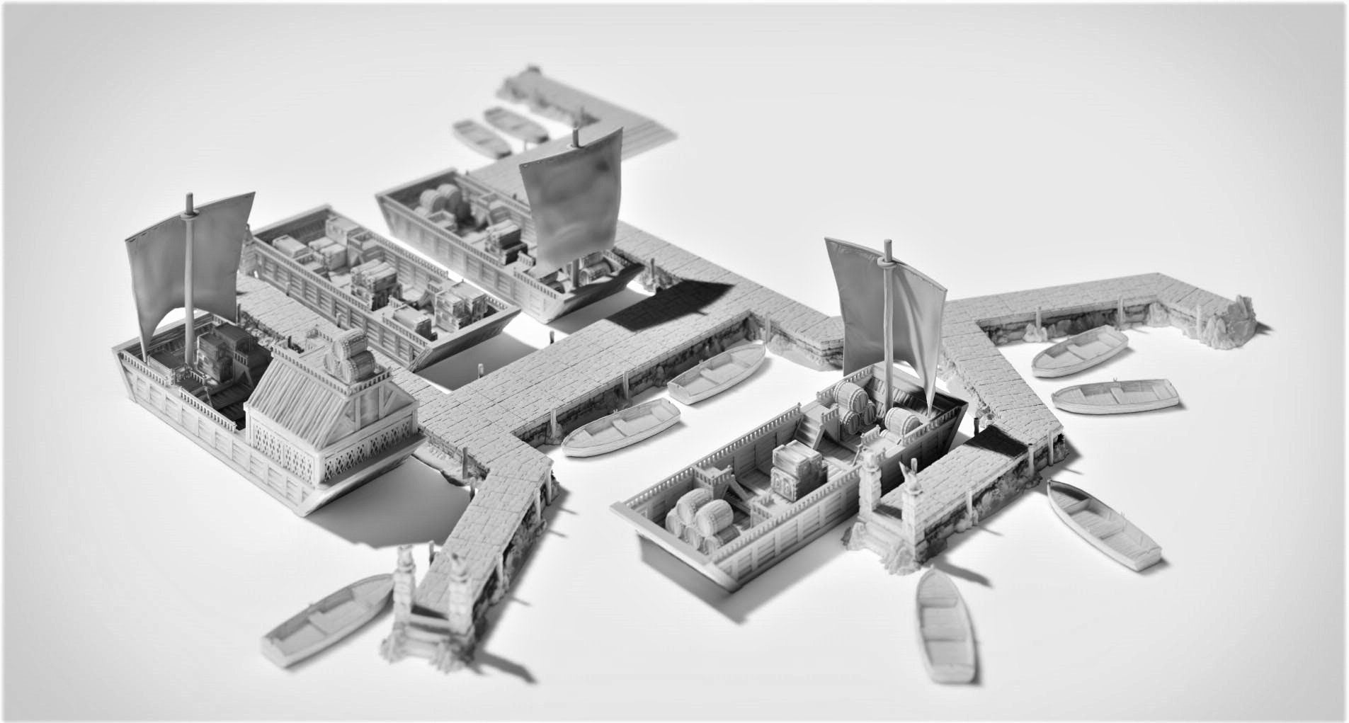 Ultimate Harbor Set - Docks - Boats - Rafts - Barges - Barrels - Crate –  Centrion 3D Studios