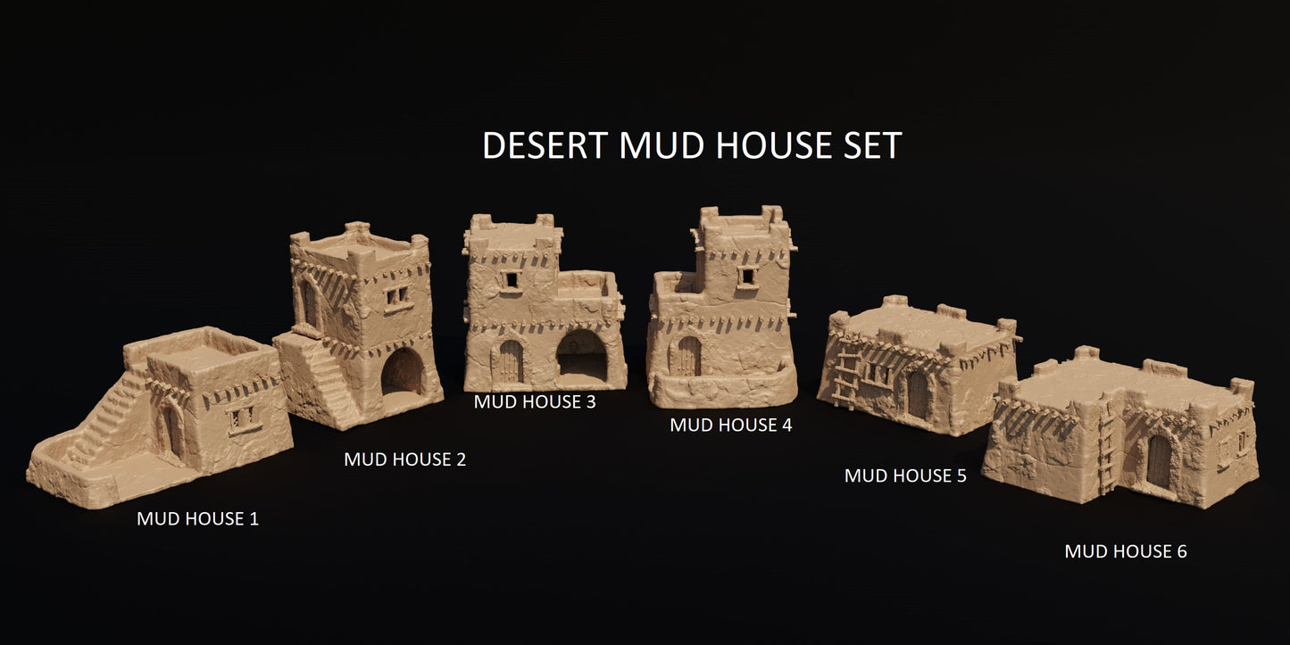 Desert Mud House Set, 6 desert Houses, Mud houses, Mud Hut, Desert House, Sand Stone House, Dungeons and Dragons, sand house, desert Terrain, tabletop desert, desert, sand terrain, tabletop terrain wargaming, arab wargame, arab houses