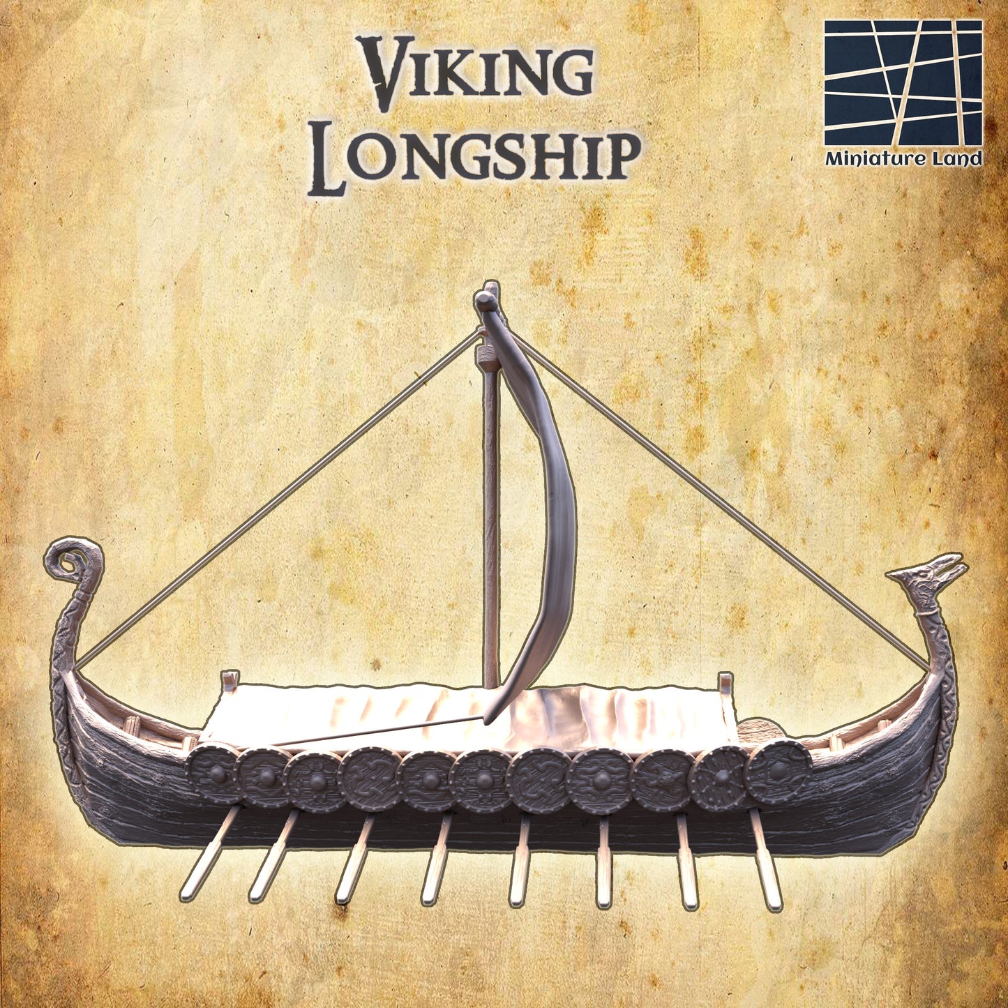 Covered Viking Long Ship, with shields