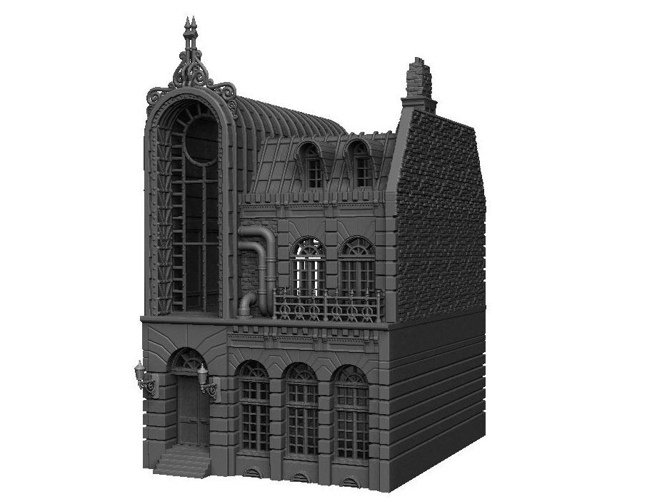 steampunk, modern, industrial terrain, post apocalyptic, warhammer, Tabletop Terrain, Tabletop games, wargaming, table top, terrain, Steampunk Laandan, Long building, Victorian Terrain, modular building, modular terrain