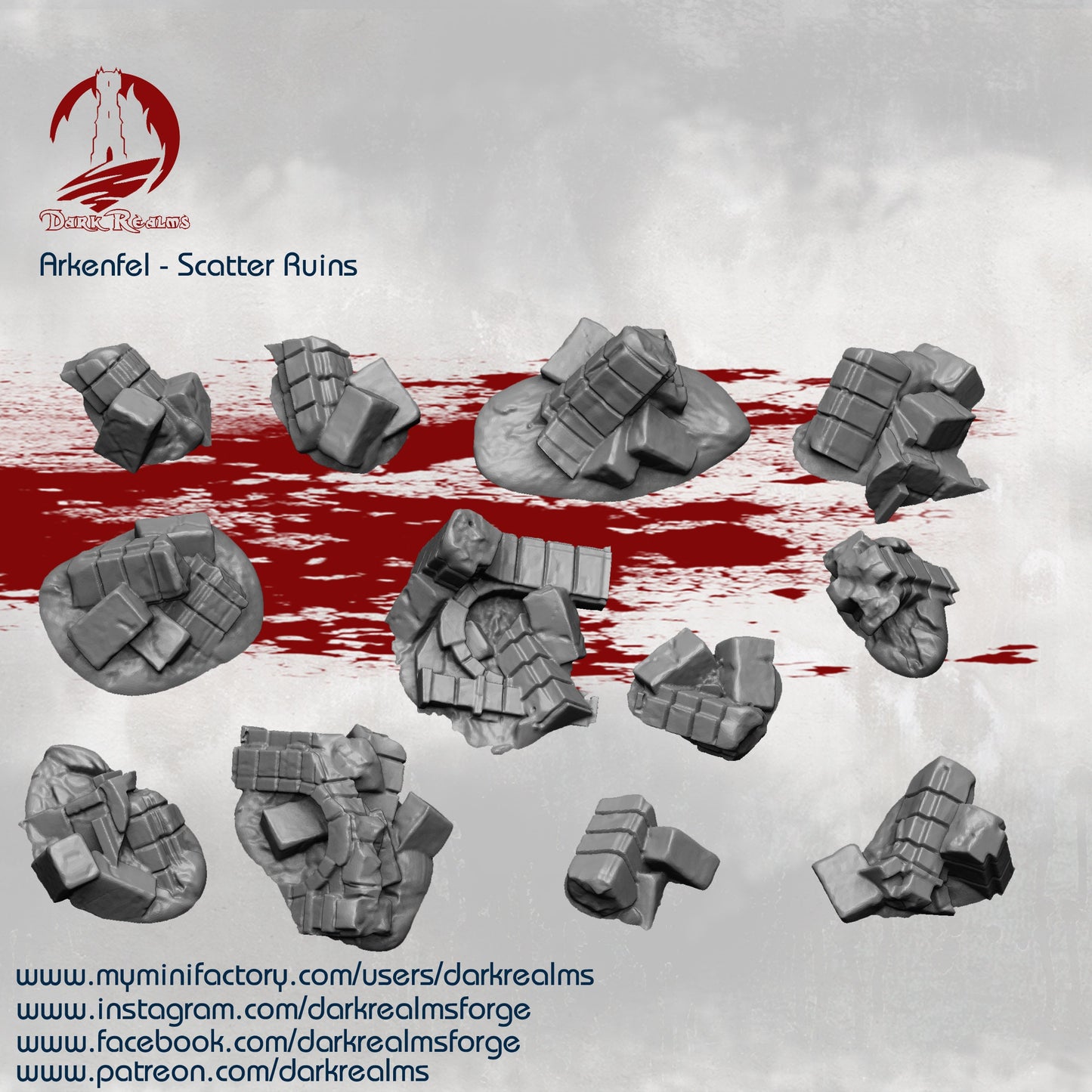 Ruins, Scatter Ruins, Rubble, Arkenfel, Osgiliath, Gondor, Lord of the Rings, LOTR, Dungeons and Dragons, Tolkien, Fantasy, Ruined, stone ruins, ruins terrain, ruin terrain, tabletop ruins, ruined building, Ruin, Columns, Wargaming, Curse of Strahd