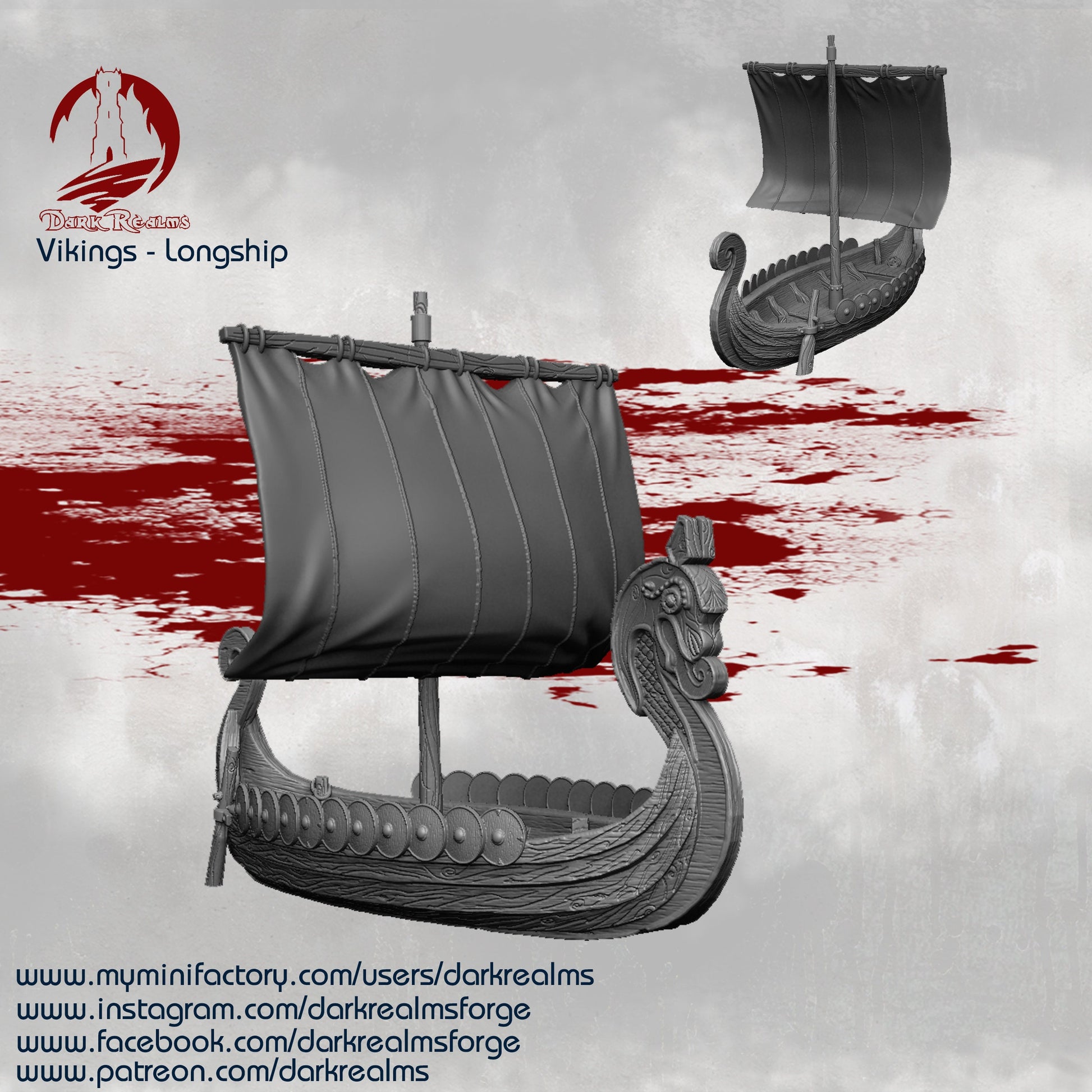 Viking Invader Ship - Viking Long Boat - Warhammer - Dungeons and Dragons - 28mm Terrain - warhammer terrain - Boat