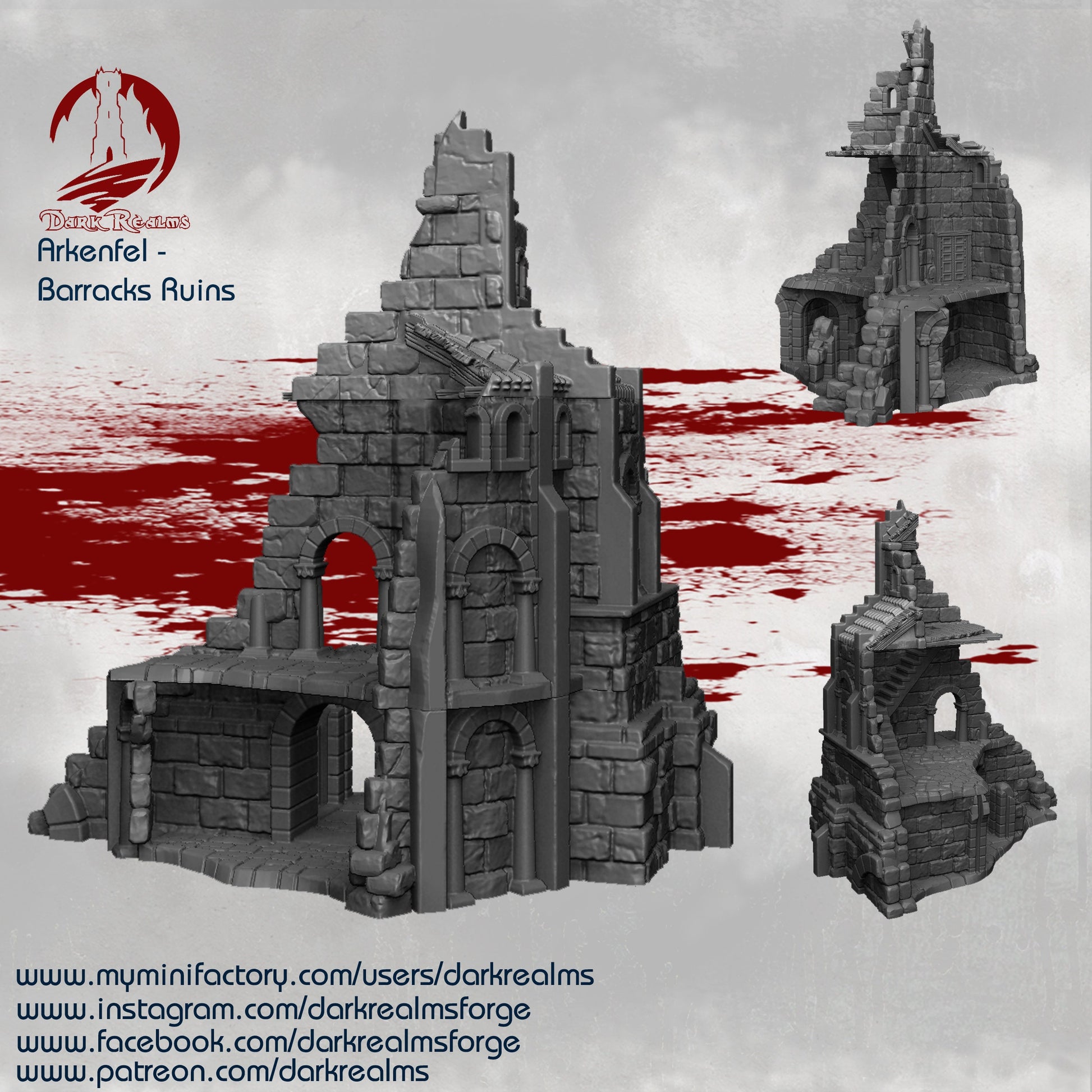 Tabletop Ruins, Barracks Ruin, Ruins, Dungeons and Dragons, Tabletop Terrain, RPG, WarGame, warhammer terrain, warhammer, Dnd, 28mm, 32mm, role playing, Tabletop, Barracks, Dark Realms 28mm, Miniature, Grey, Plastic, Toy, Playset, TabletopGaming
