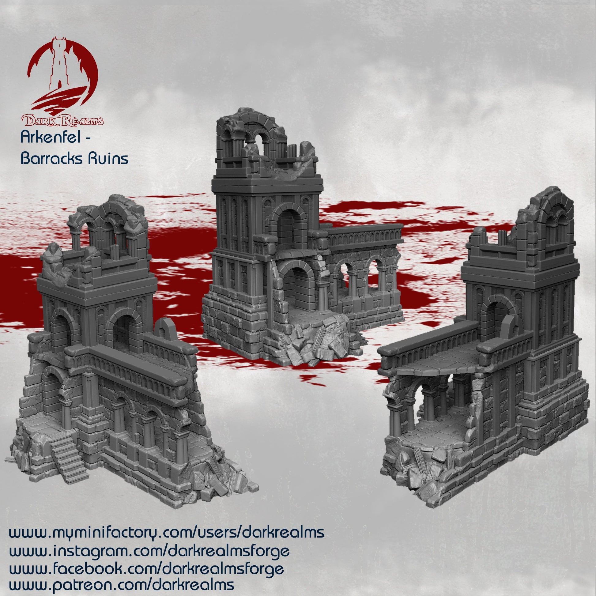 Tabletop Ruins, Barracks Ruin, Ruins, Dungeons and Dragons, Tabletop Terrain, RPG, WarGame, warhammer terrain, warhammer, Dnd, 28mm, 32mm, role playing, Tabletop, Barracks, Dark Realms 28mm, Miniature, Grey, Plastic, Toy, Playset, TabletopGaming