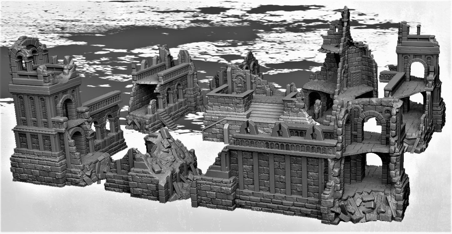 Tabletop Ruins, Barracks Ruin, Ruins, Dungeons and Dragons, Tabletop Terrain, RPG, WarGame, warhammer terrain, warhammer, Dnd, 28mm, 32mm, role playing, Tabletop, Barracks, Dark Realms 28mm, Miniature, Grey, Plastic, Toy, Playset, TabletopGaming