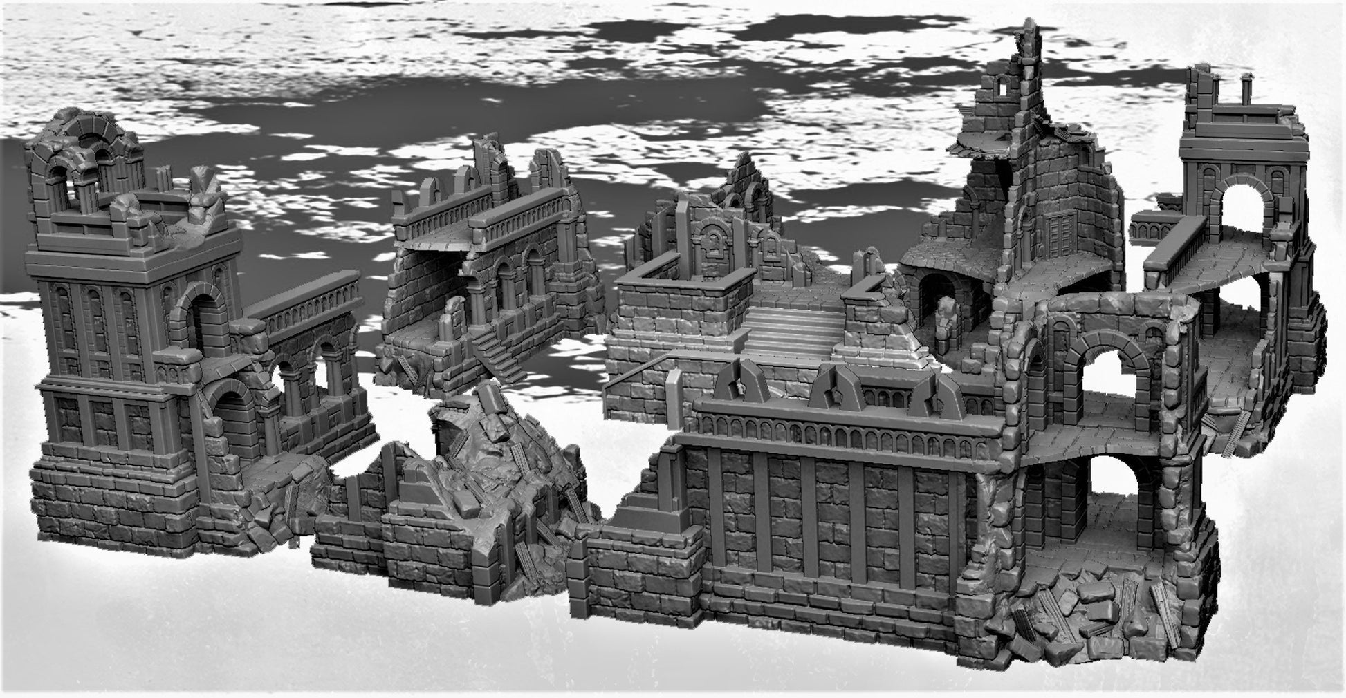 Tabletop Ruins, Barracks Ruin, Ruins, Dungeons and Dragons, Tabletop Terrain, RPG, WarGame, warhammer terrain, warhammer, Dnd, 28mm, 32mm, role playing, Tabletop, Barracks, Dark Realms 28mm, Miniature, Grey, Plastic, Toy, Playset, TabletopGaming