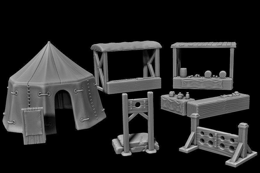 Fersia Street Market - 28mm Scale- - Dungeons and Dragons - 28mm Terrain - terrain - Market - Street Fair - Bazaar