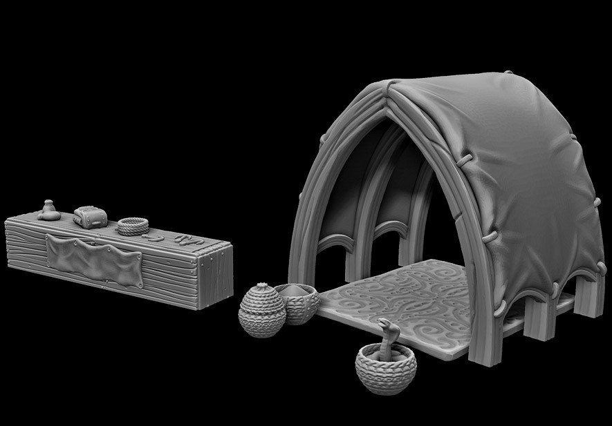 Fersia Street Market - 28mm Scale- - Dungeons and Dragons - 28mm Terrain - terrain - Market - Street Fair - Bazaar