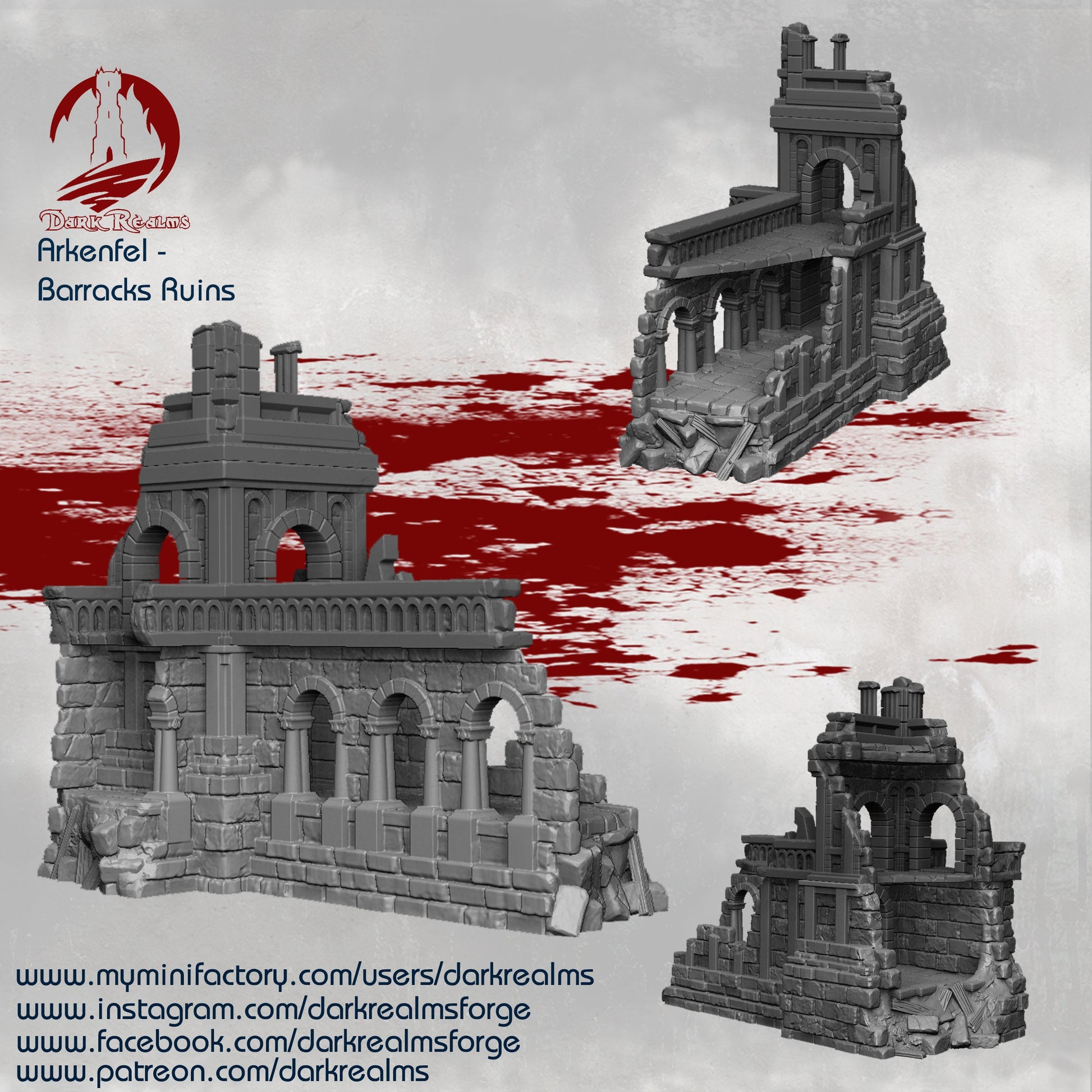 Tabletop Ruins, Barracks Ruin, Ruins, Dungeons and Dragons, Tabletop Terrain, RPG, WarGame, warhammer terrain, warhammer, Dnd, 28mm, 32mm, role playing, Tabletop, Barracks, Dark Realms 28mm, Miniature, Grey, Plastic, Toy, Playset, TabletopGaming