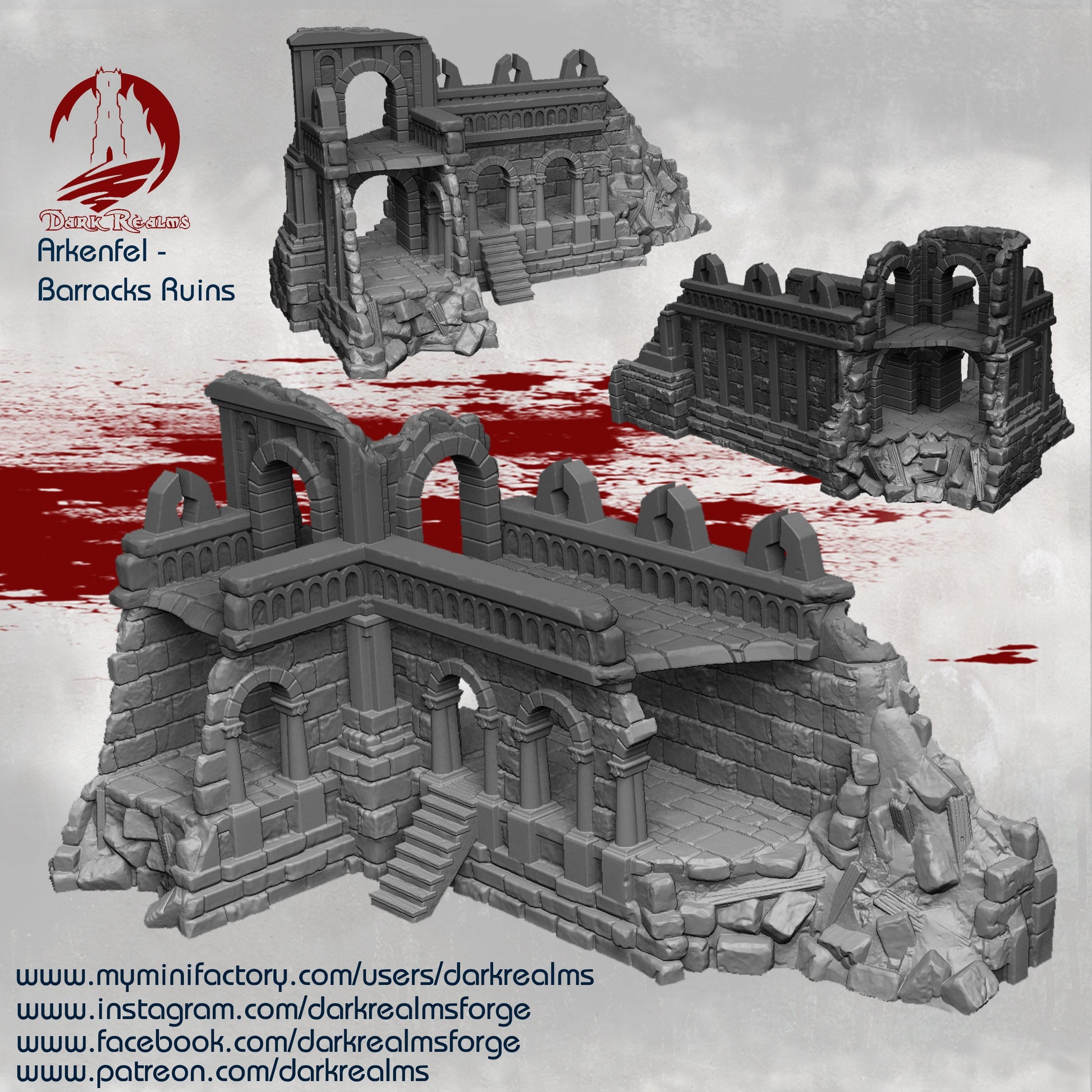 Tabletop Ruins, Barracks Ruin, Ruins, Dungeons and Dragons, Tabletop Terrain, RPG, WarGame, warhammer terrain, warhammer, Dnd, 28mm, 32mm, role playing, Tabletop, Barracks, Dark Realms 28mm, Miniature, Grey, Plastic, Toy, Playset, TabletopGaming