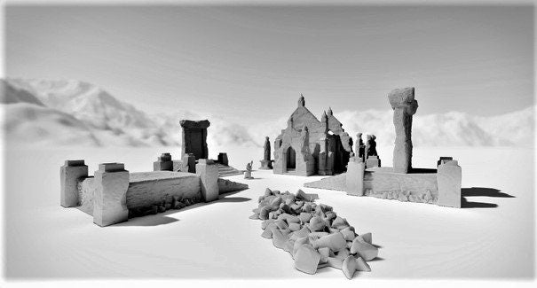 DnD Miniature, 40k Terrain,Train Terrain,Tabletop Town,Tabletop Game,Dnd Table,DND Terrain,DND Miniatures,gaming terrain,inn,taverntemple, temple ruins, this temple is a huge reminder of the fall of religion, dungeons & dragons ruin, mordheim, damned