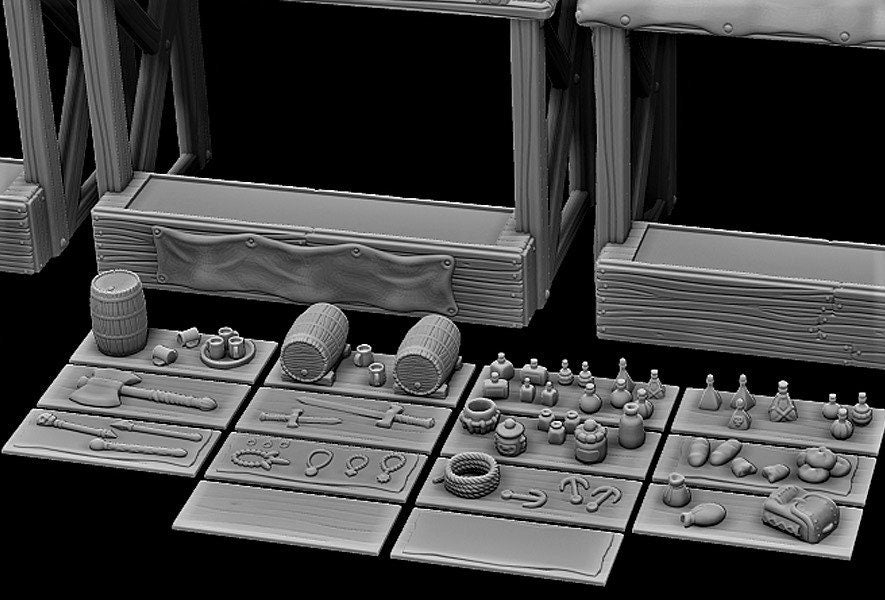 Fersia Street Market - 28mm Scale- - Dungeons and Dragons - 28mm Terrain - terrain - Market - Street Fair - Bazaar
